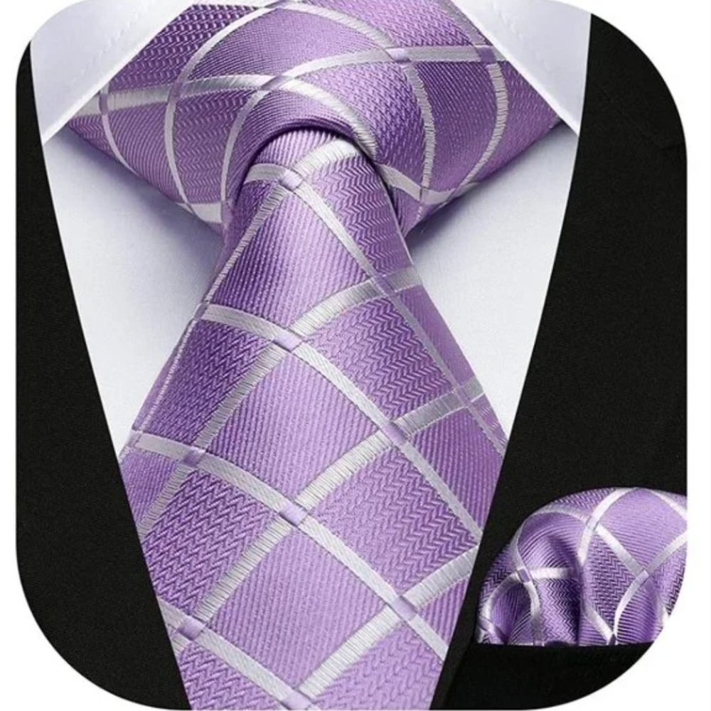 Men's A7 Mavue Plaid Checkered Tie Handkerchief Necktie & Pocket Square Set